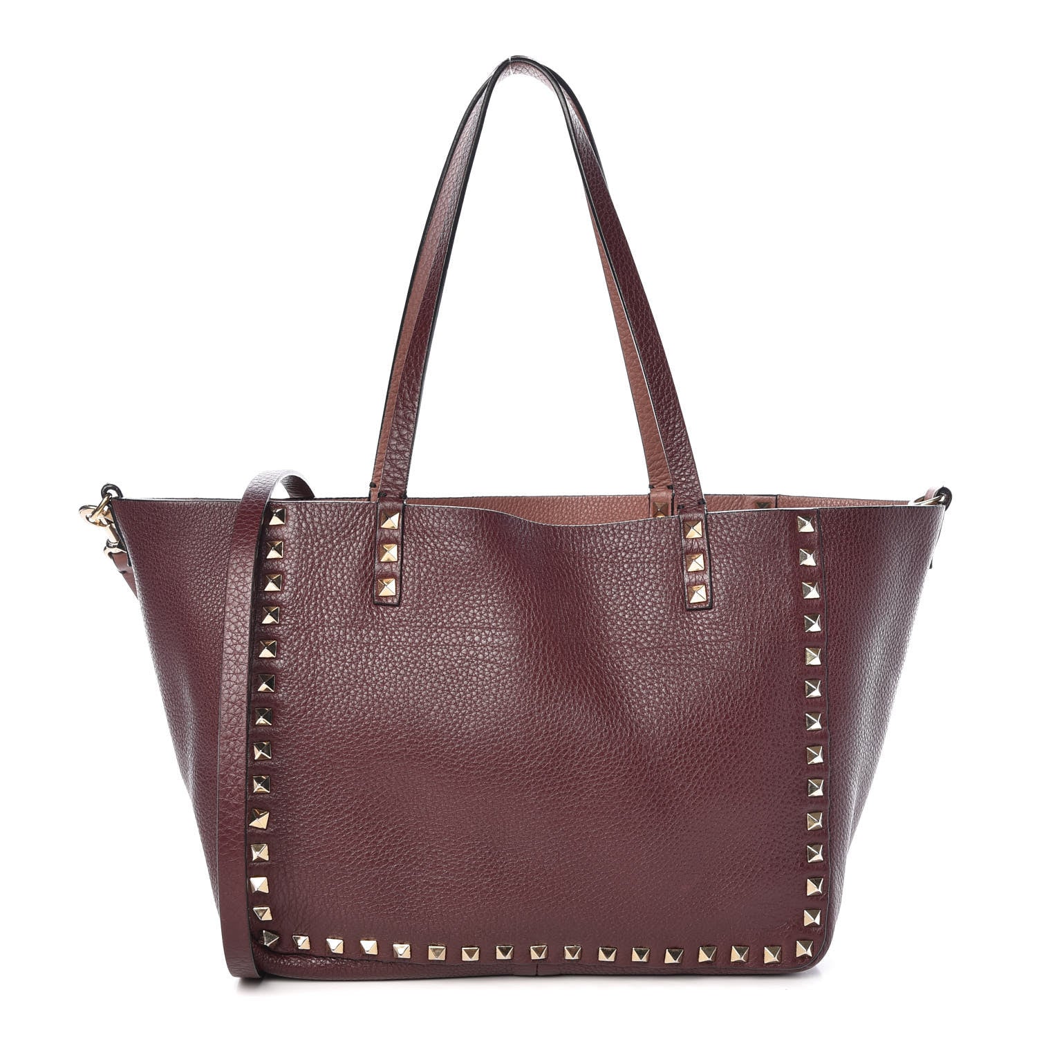 Valentino Garavani Pebbled Calfskin Small Rockstud Reversible Tote Rubin Blush 1 of 14