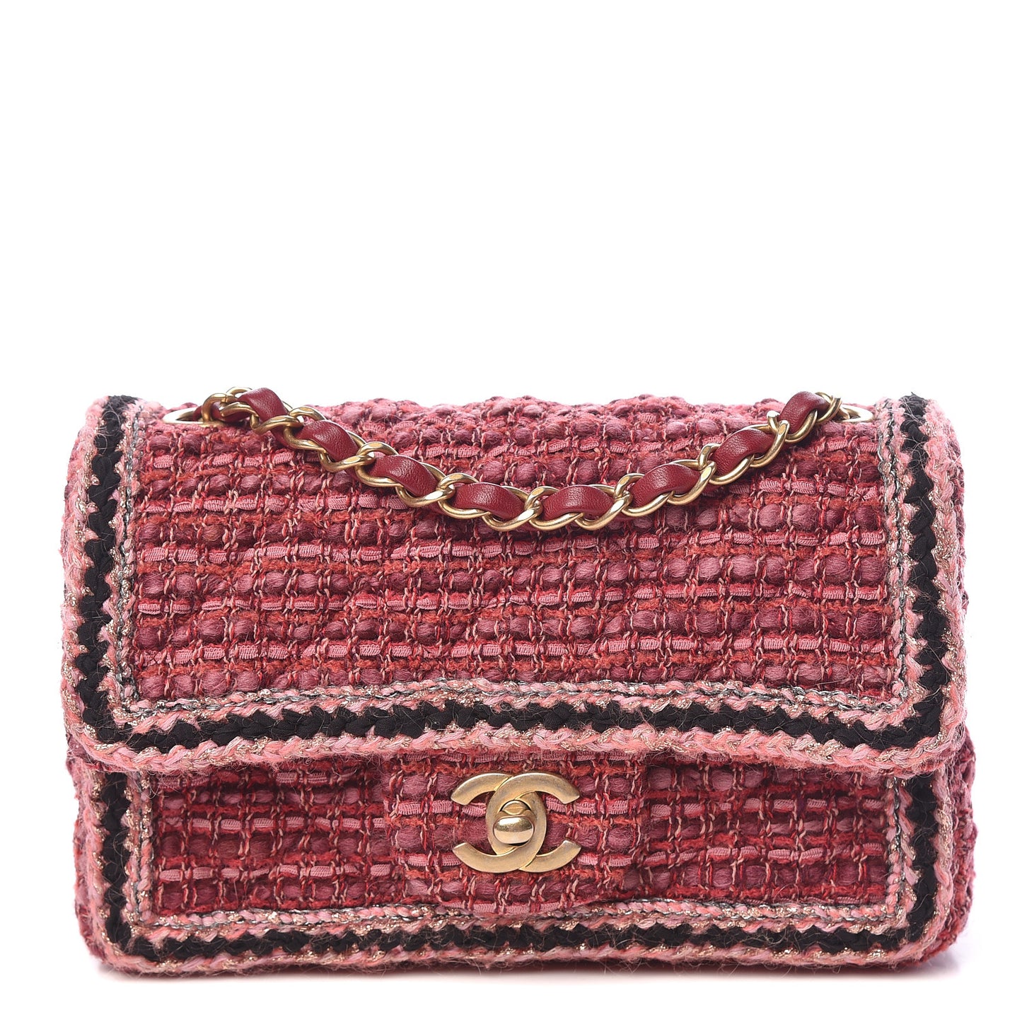 Tweed Braid Mini Flap Dark Pink