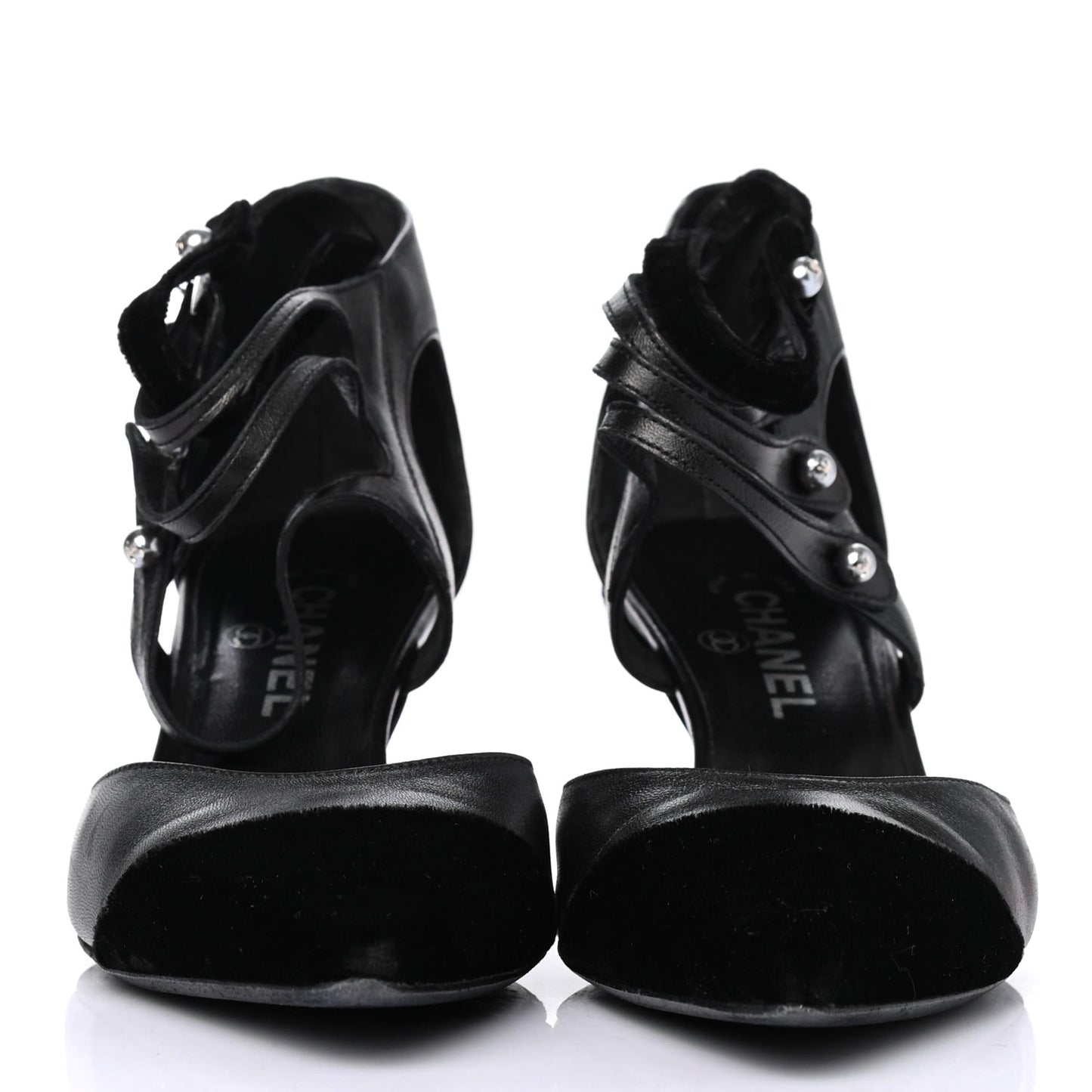 Lambskin Velvet Cap Toe Pumps 38.5 Black