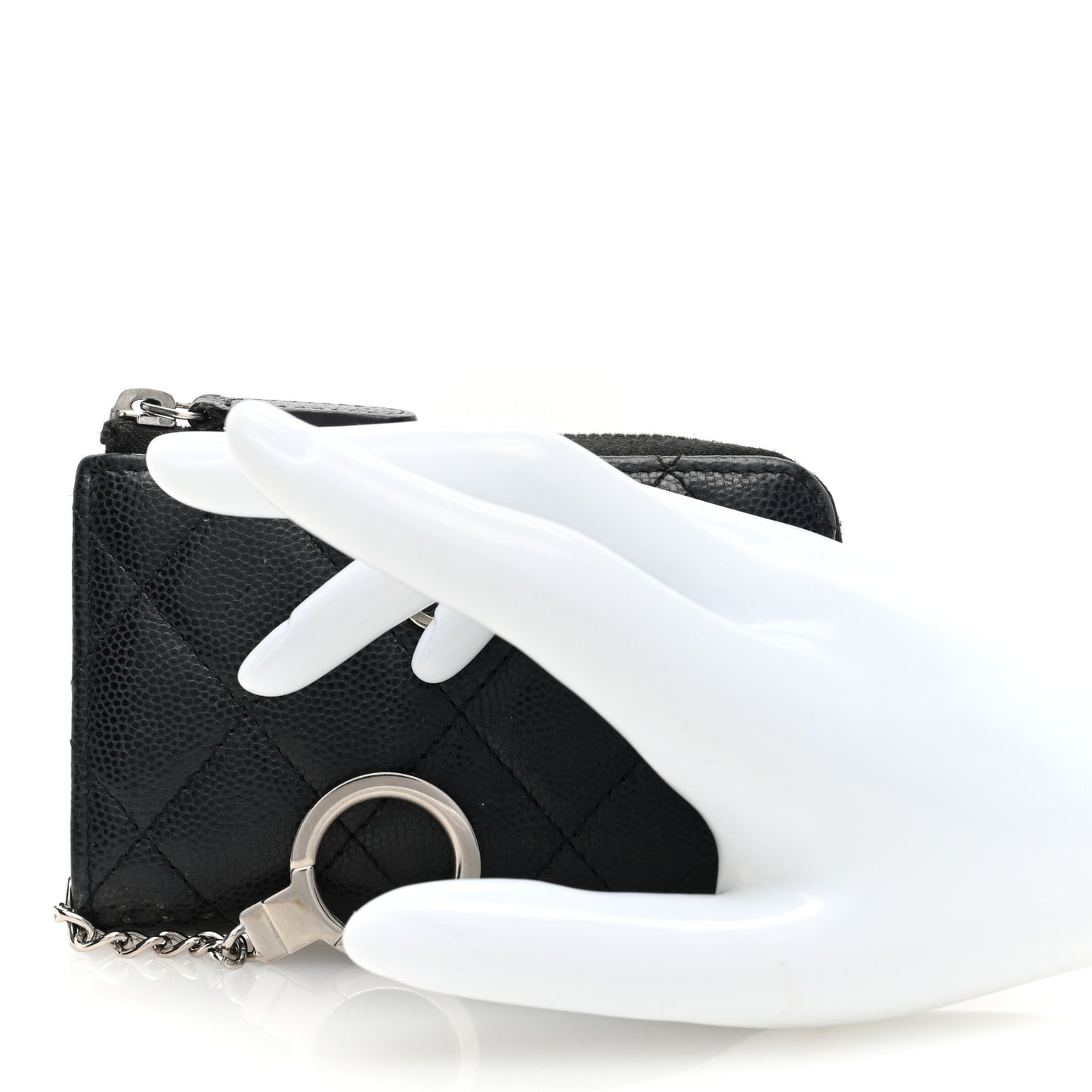 Caviar Quilted Zipped Key Holder Case Black