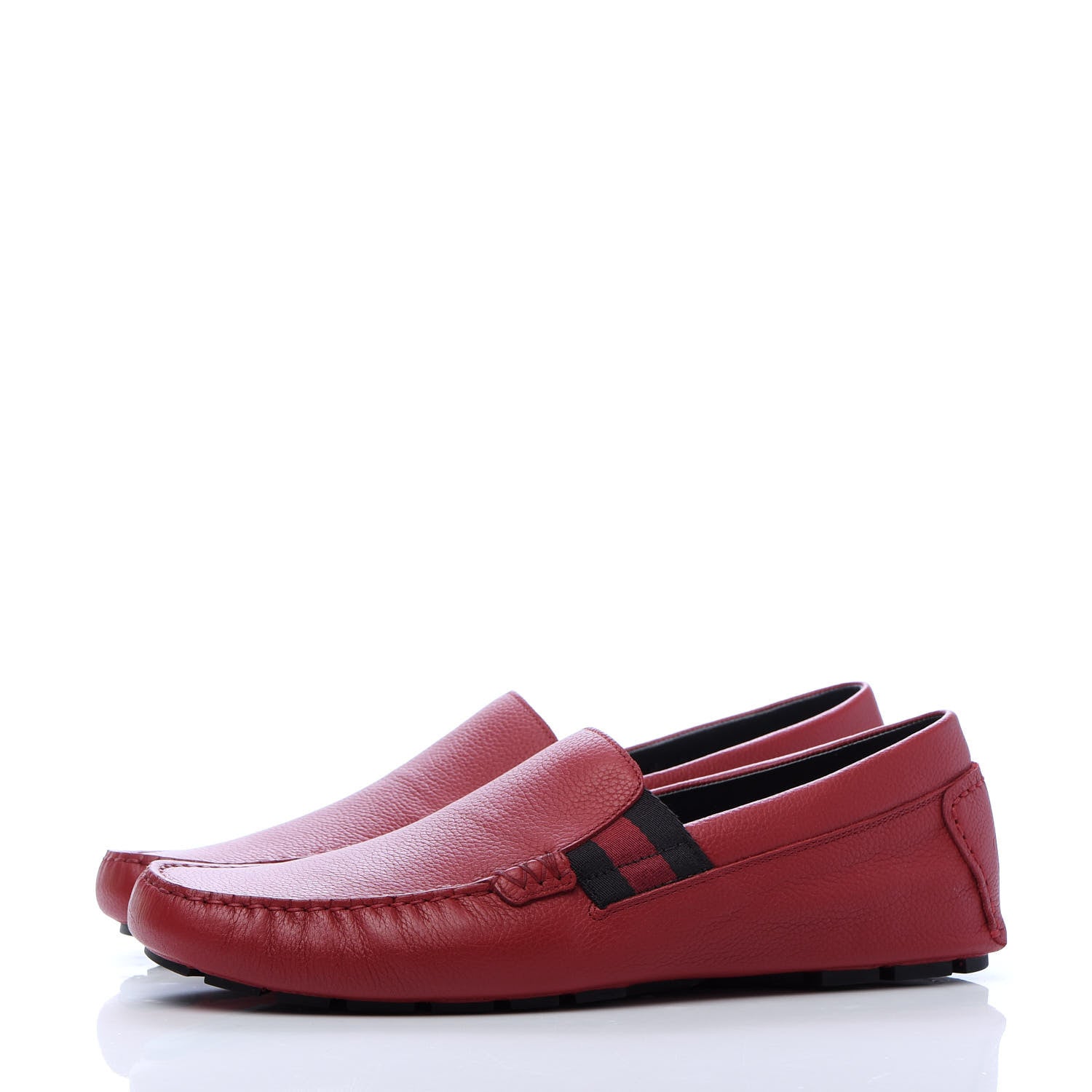 Gucci Calfskin Web Mens Driver Loafers 9 Red 2 of 15