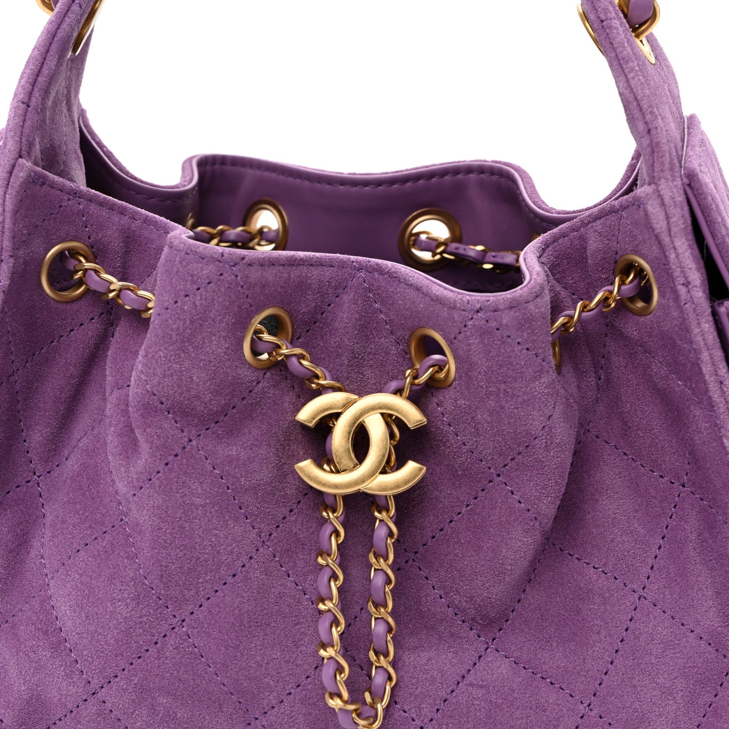 Suede Quilted Mini Chanel 25 Handbag Purple