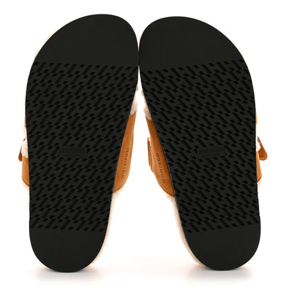 Hermes Suede Goatskin Woolskin Womens Chypre Sandals 38.5 Naturel Ecru 6 of 10