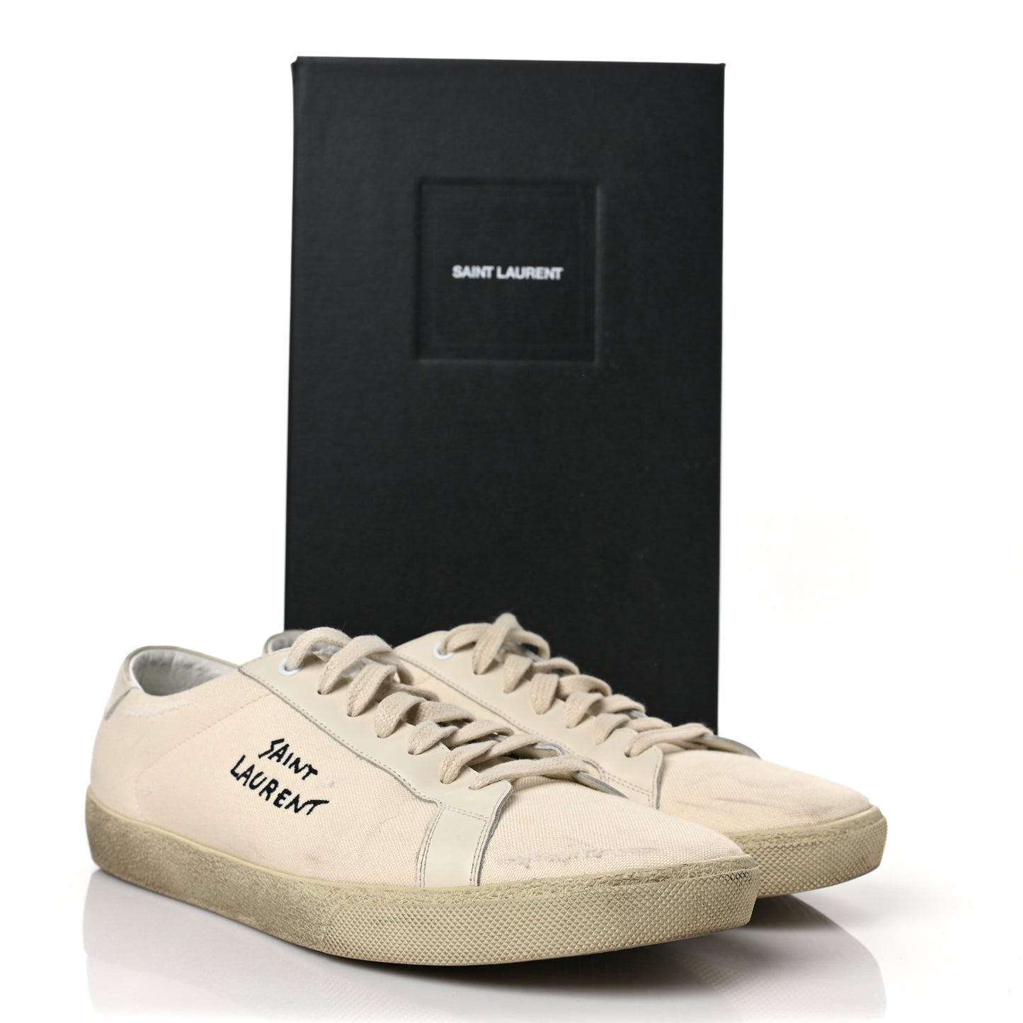 Distressed Canvas Court Classic Sneakers 41 Panna