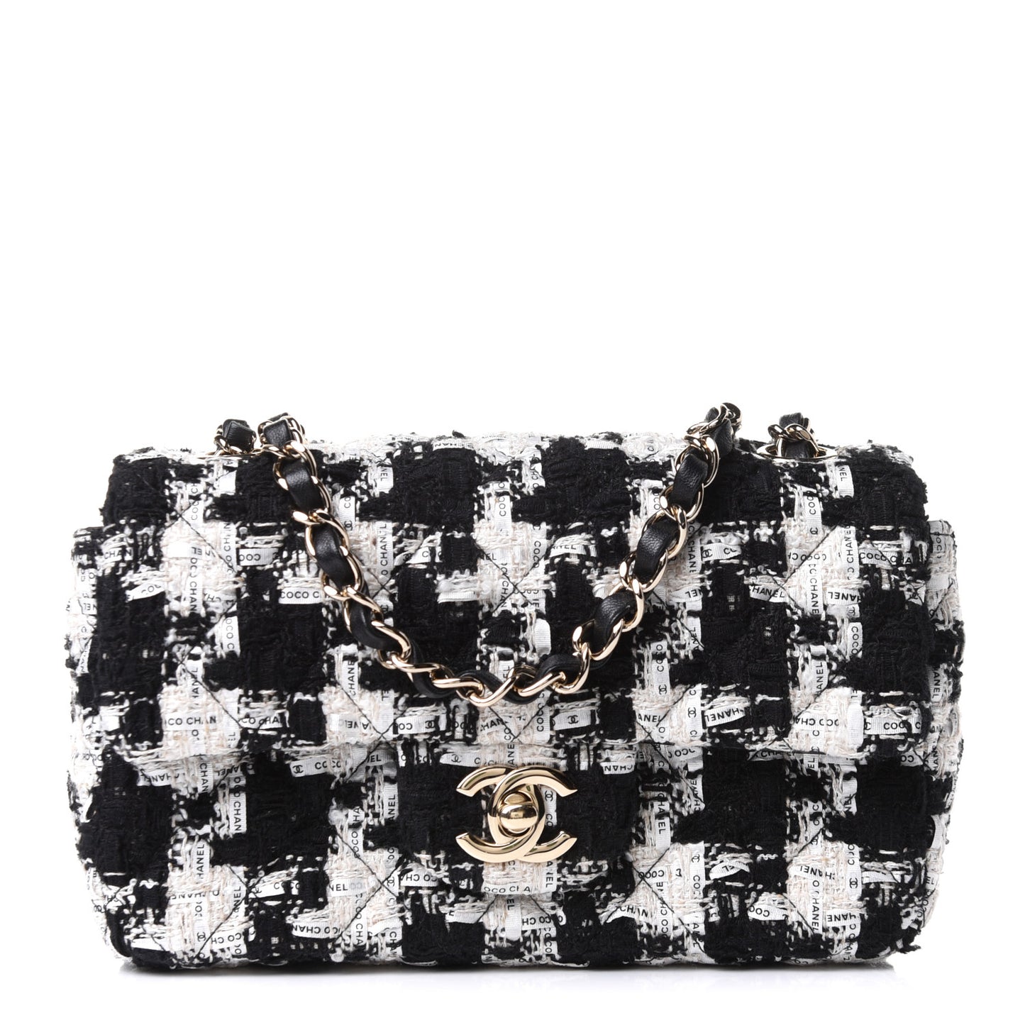 Tweed Quilted Mini Rectangular Flap Black Ecru White