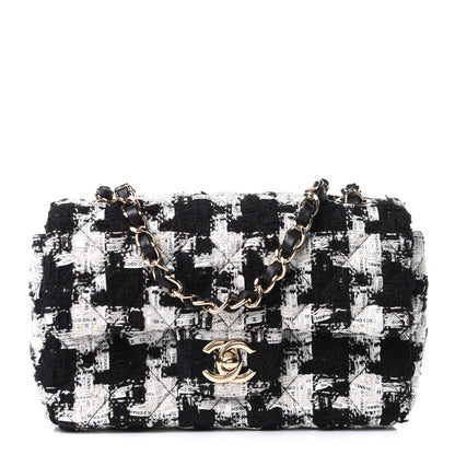 Chanel Tweed Quilted Mini Rectangular Flap Black Ecru White 1 of 12