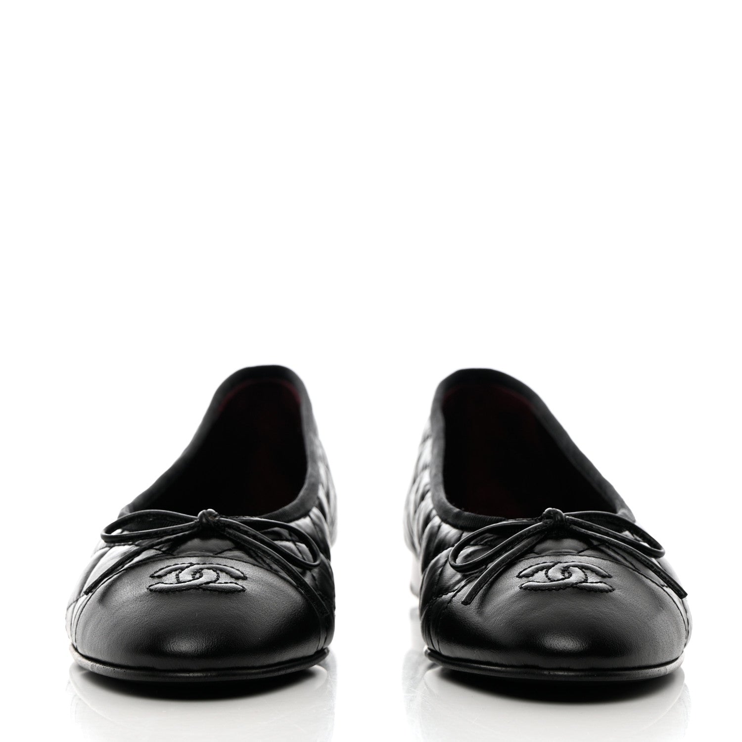 Chanel Aged Calfskin Quilted CC Cap Toe Ballerina Flats 37.5 Black 2 of 11