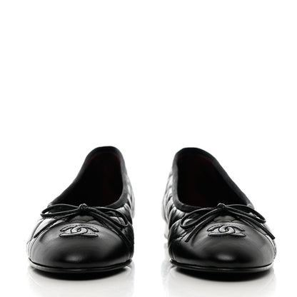 Chanel Aged Calfskin Quilted CC Cap Toe Ballerina Flats 37.5 Black 2 of 11