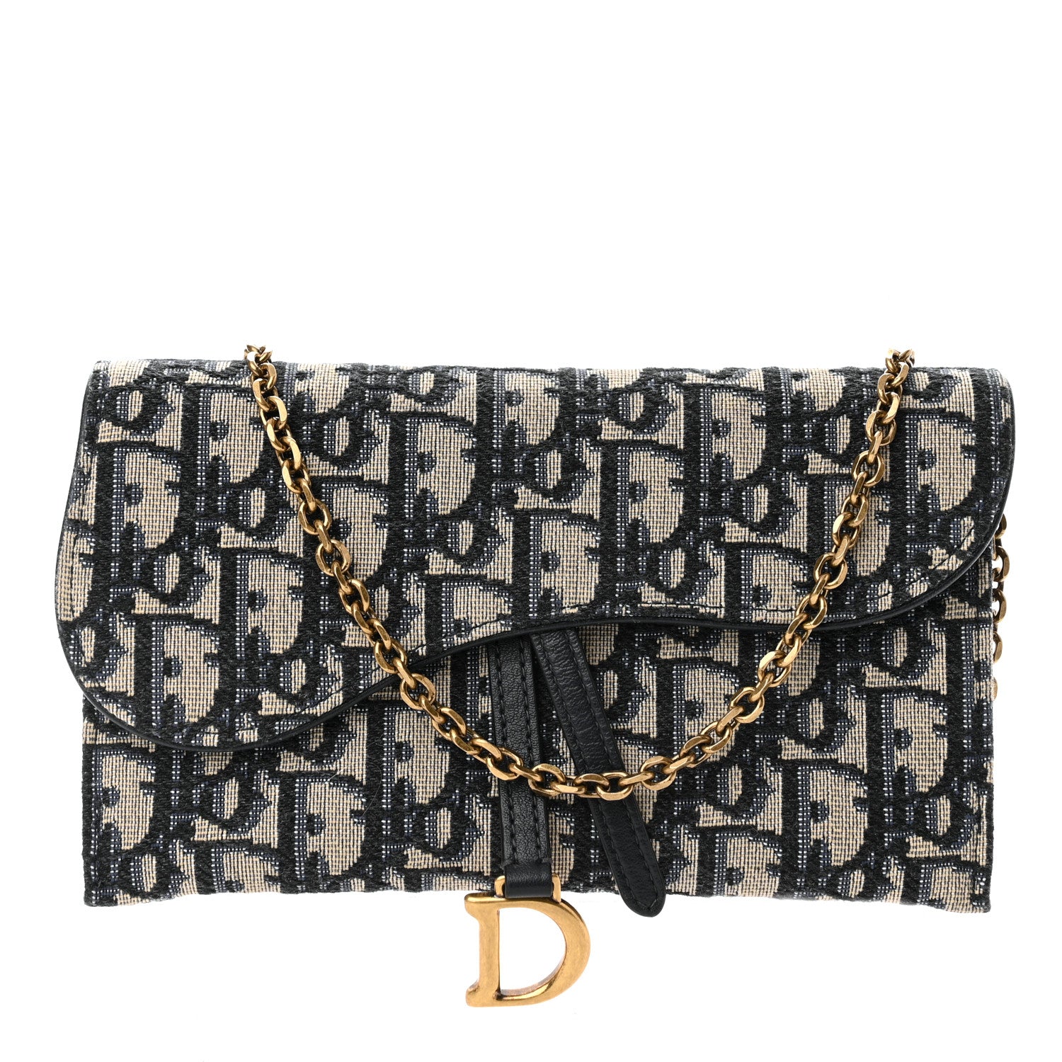 Christian Dior Oblique Saddle Chain Long Wallet Blue 3 of 10