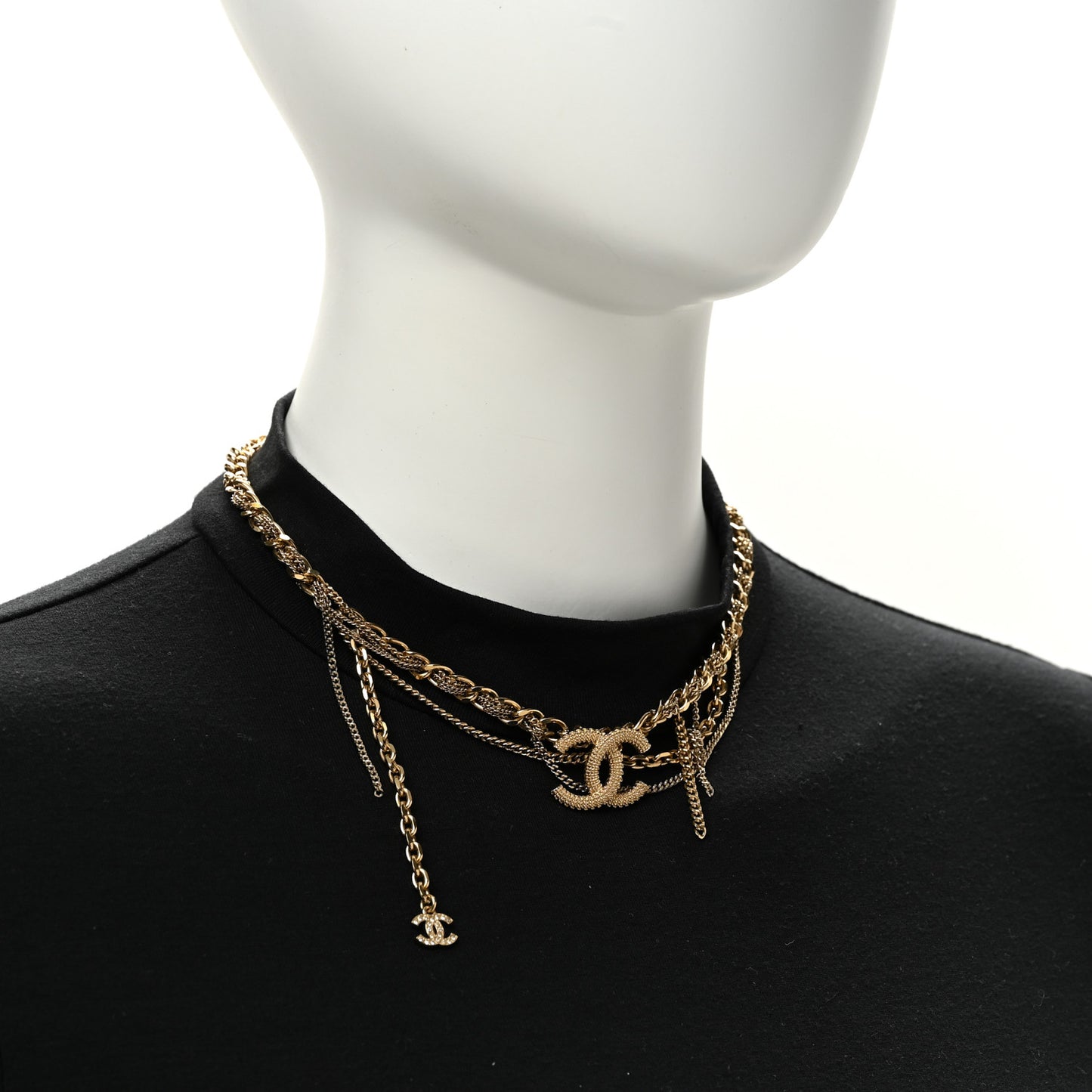 Metal Chain Link CC Multi Strand Choker Necklace Gold
