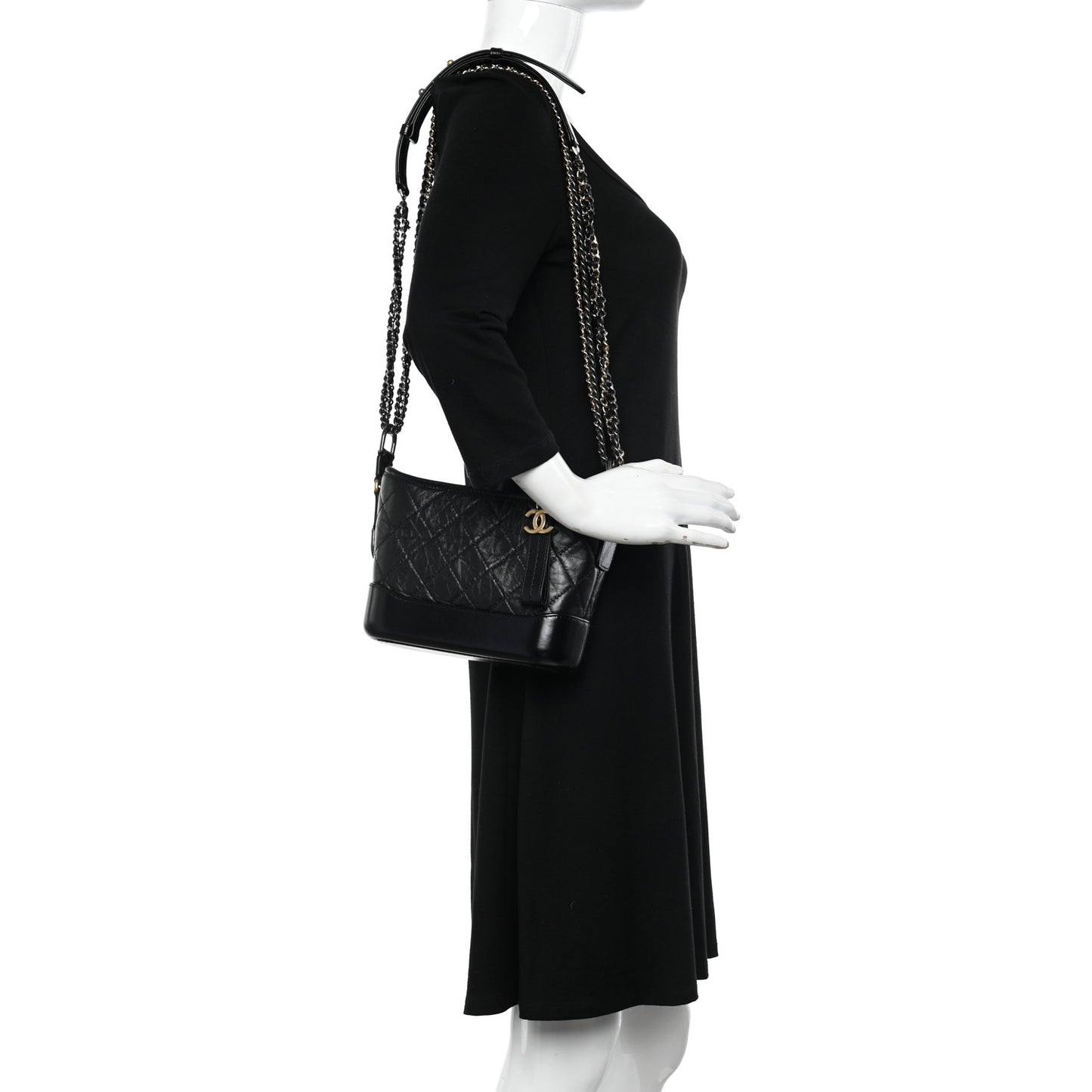 Aged Calfskin Quilted Small Gabrielle Hobo Black