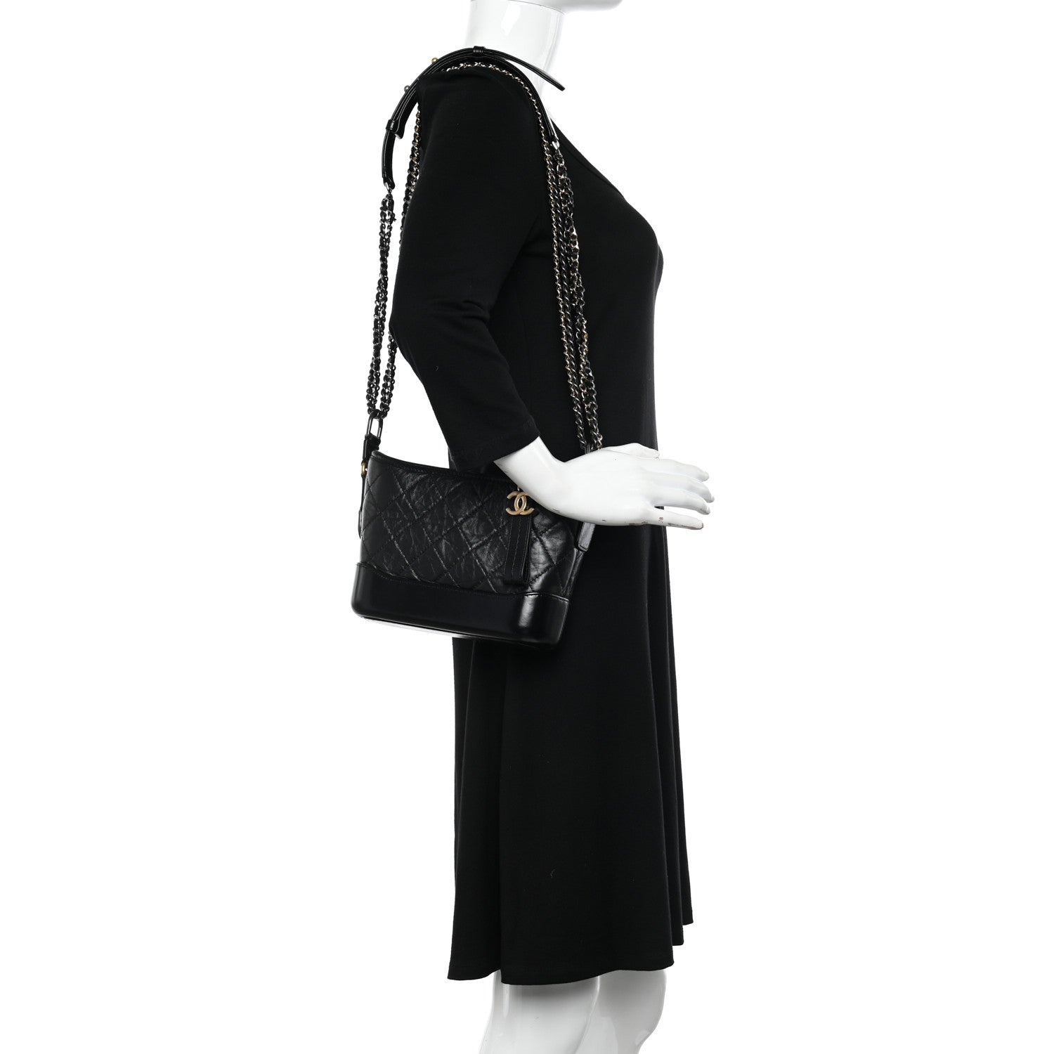 Chanel Aged Calfskin Quilted Small Gabrielle Hobo Black 2 of 14