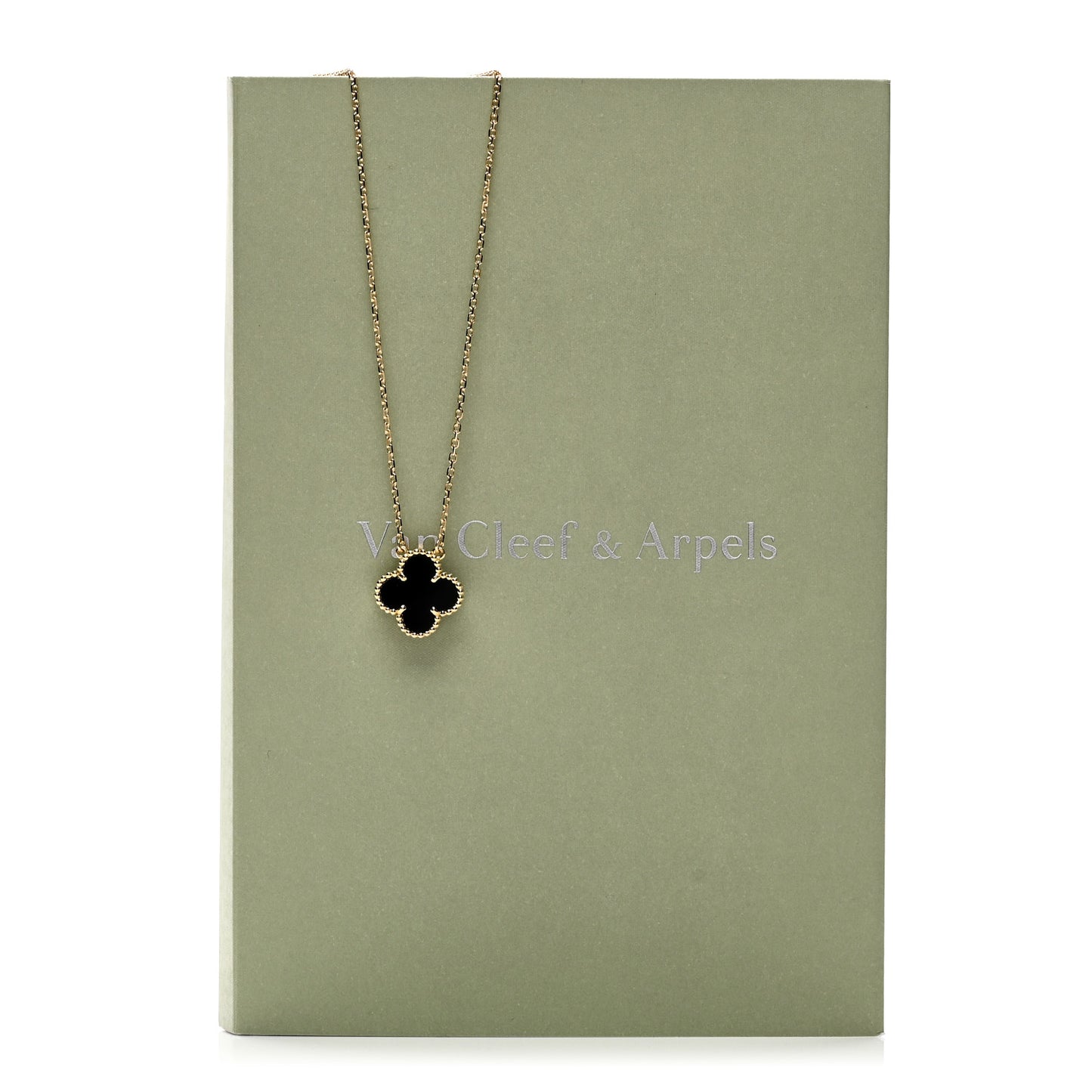 18K Yellow Gold Black Onyx Vintage Alhambra Pendant Necklace