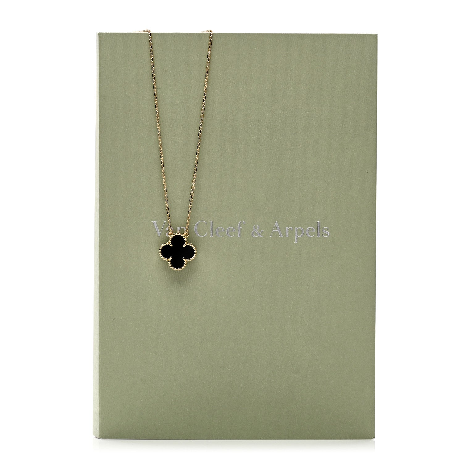 Van Cleef & Arpels 18K Yellow Gold Black Onyx Vintage Alhambra Pendant Necklace 6 of 6