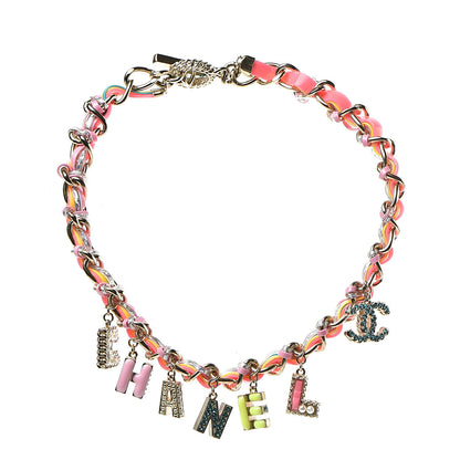 Chanel Metal Strass PVC Enamel CC Chain Link Choker Necklace Gold Blue Pink Yellow 4 of 8