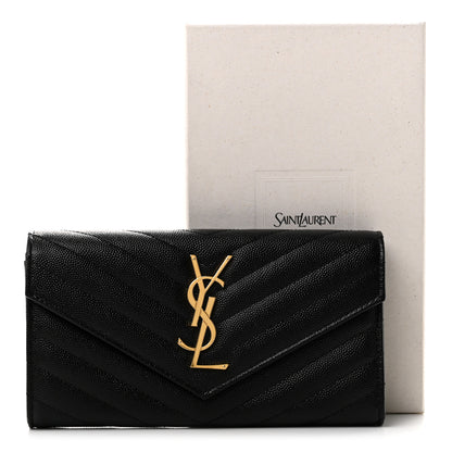 Saint Laurent Grain De Poudre Matelasse Chevron Monogram Flap Wallet Black 7 of 7