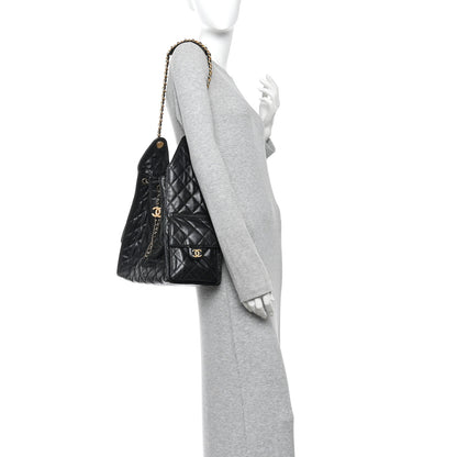Chanel Shiny Crumpled Calfskin Quilted Medium Chanel 25 Handbag Black 2 of 11