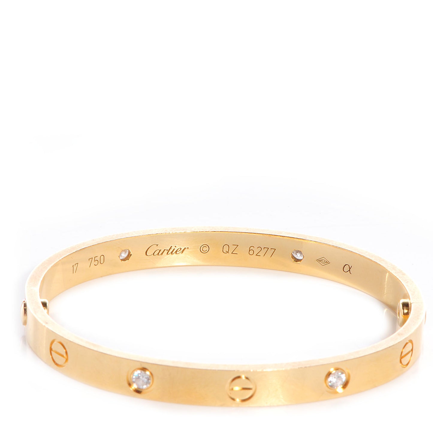 18K Yellow Gold 4 Diamond LOVE Bracelet 17