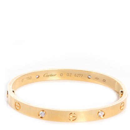Cartier 18K Yellow Gold 4 Diamond LOVE Bracelet 17 3 of 5