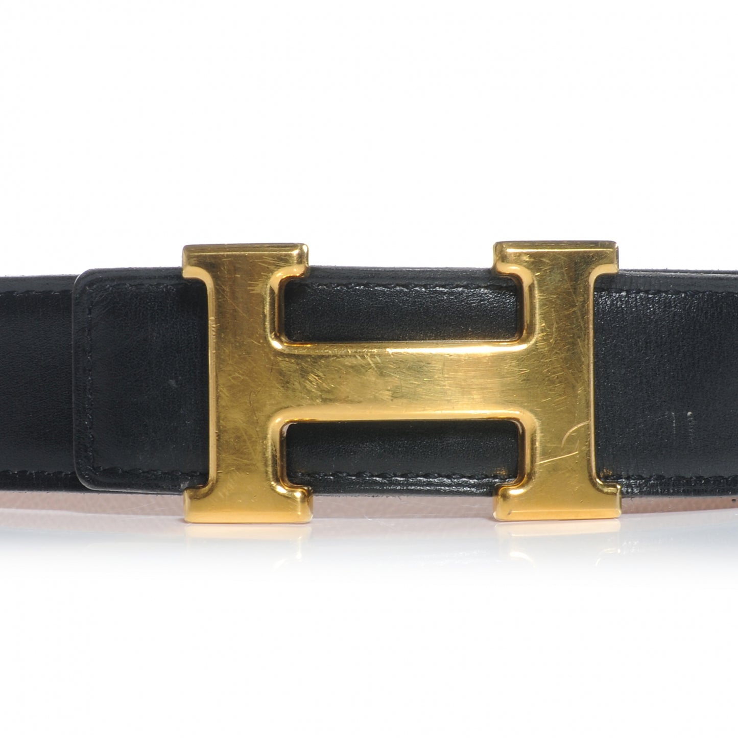 Box Courchevel Reversible Constance 32mm H Belt Noir Gold 70