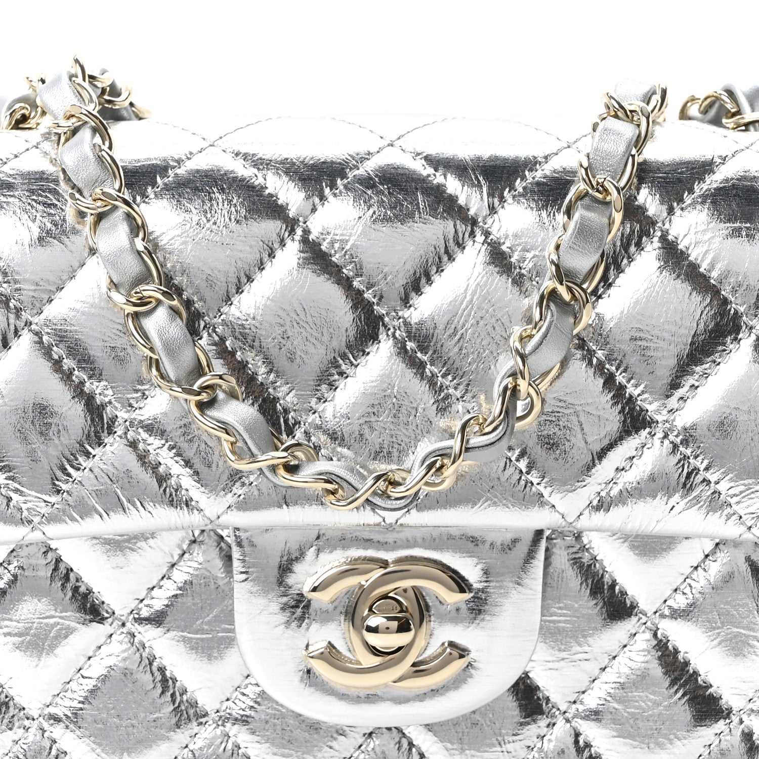 Chanel Hammered Metallic Calfskin Quilted Small Double Flap Silver 8 of 11