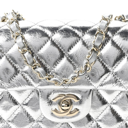 Chanel Hammered Metallic Calfskin Quilted Small Double Flap Silver 8 of 11