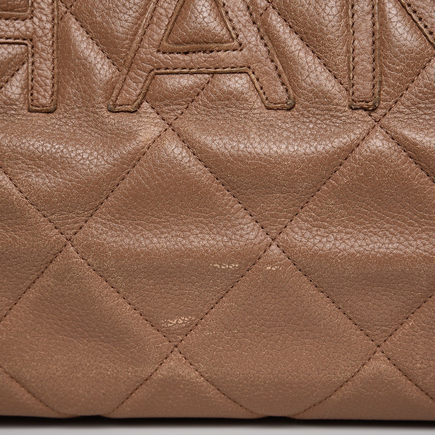 Caviar Patent Quilted Large Bowler Bag Beige Black