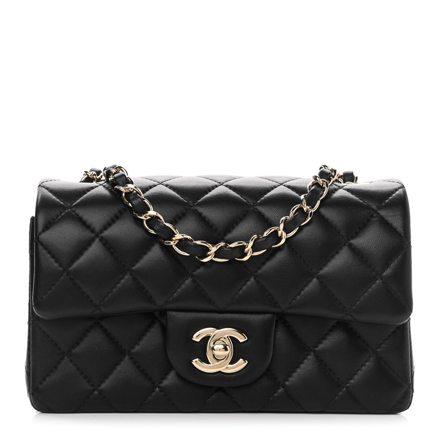 Lambskin Quilted Mini Rectangular Flap Black