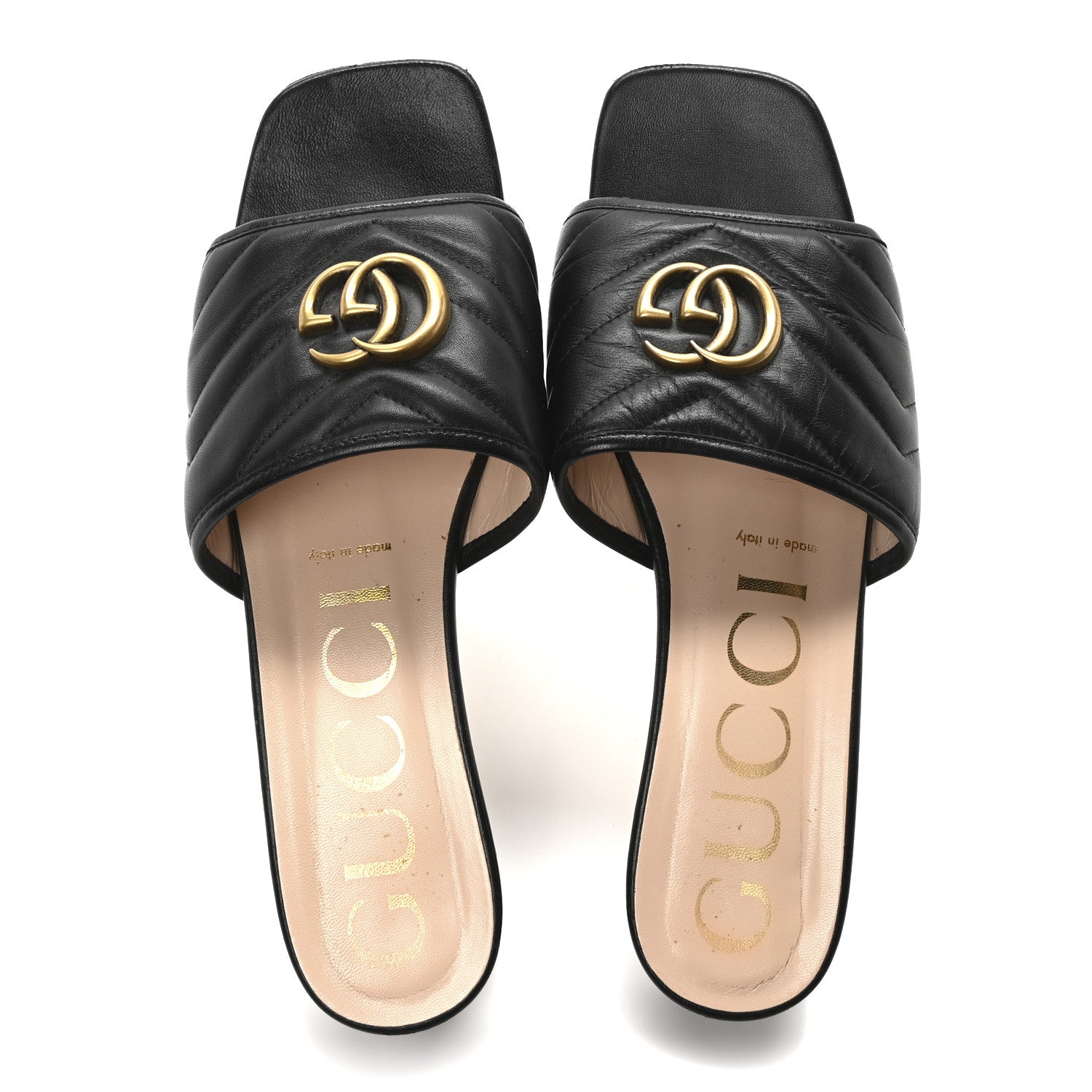 Gucci Nappa Matelasse GG Marmont Flat Slide Sandals 40 Black 2 of 9