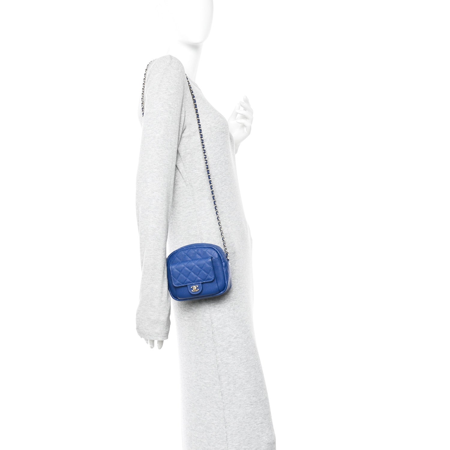 Chanel Caviar Quilted CC Day Camera Case Blue 2 of 10