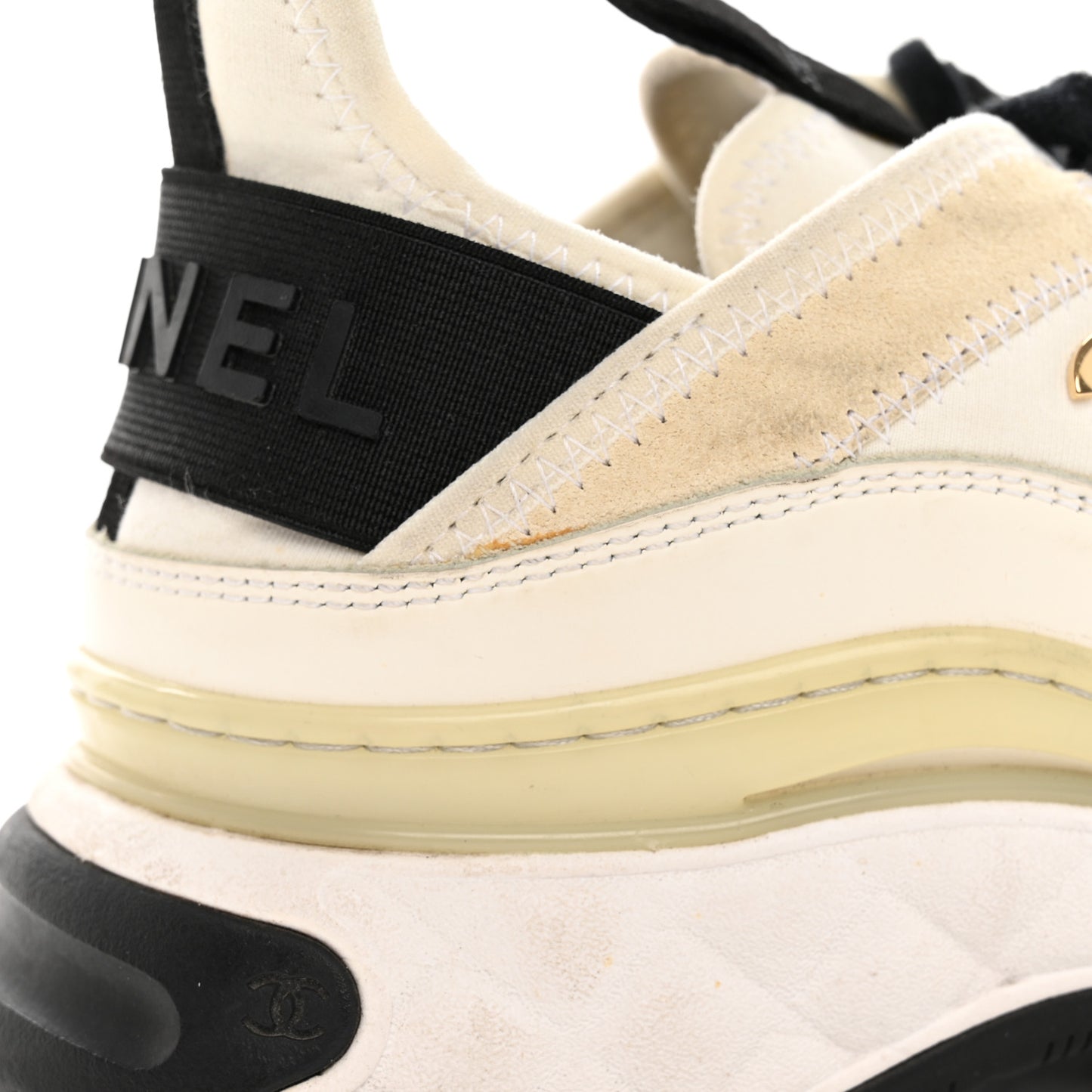 Velvet Calfskin Mixed Fibers CC Sneakers 36 Ivory Black