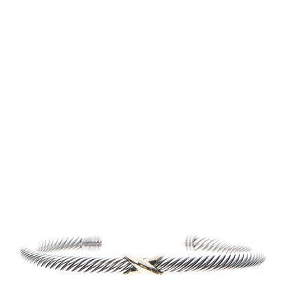 David Yurman Sterling Silver 18K Yellow Gold 4mm X Station Cable Bracelet 1 of 4