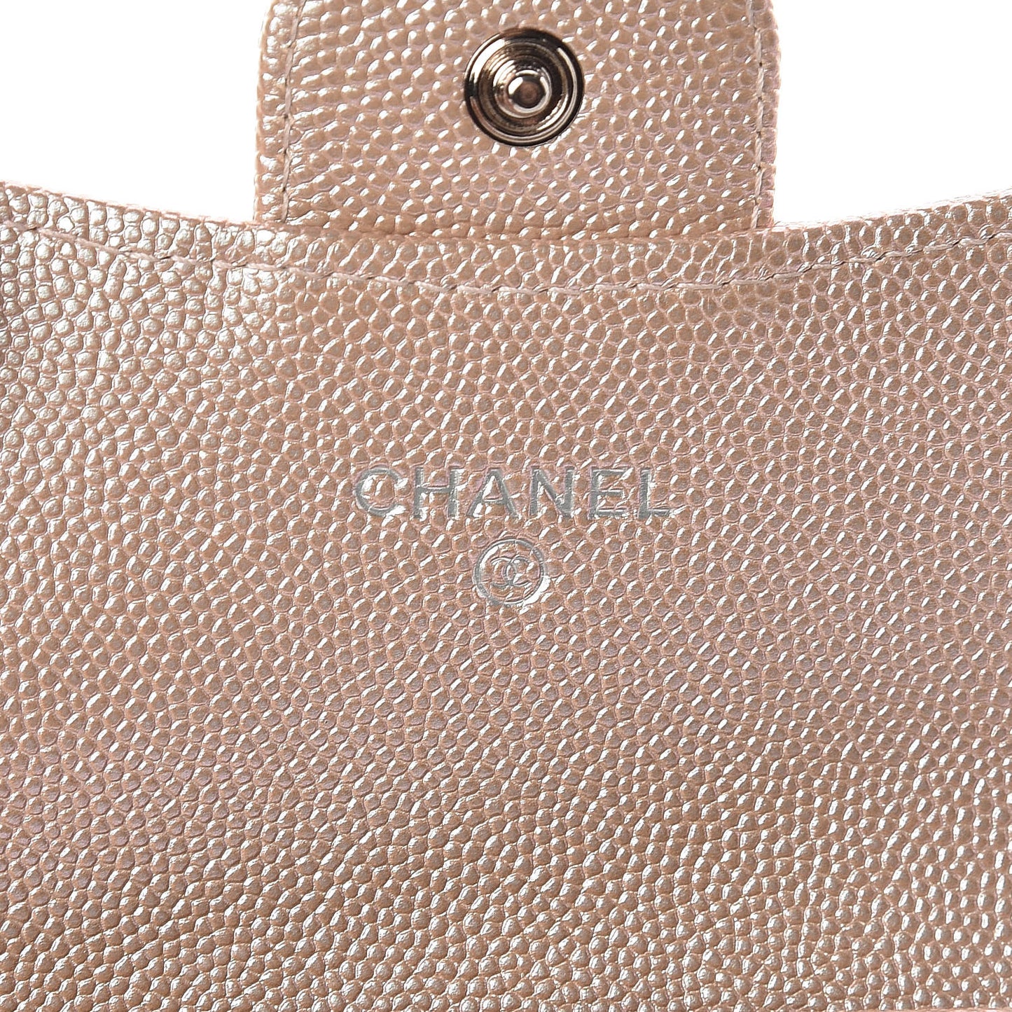 Metallic Caviar Chevron Quilted Flap Card Holder Light Gold