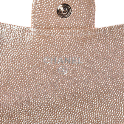Chanel Metallic Caviar Chevron Quilted Flap Card Holder Light Gold 6 of 9