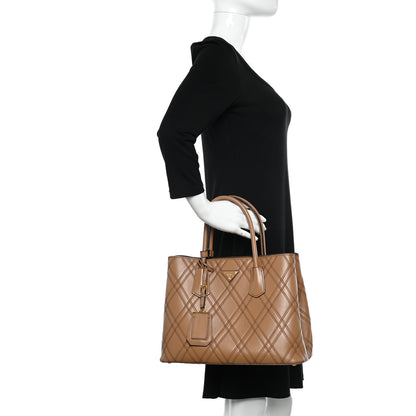 Prada City Calfskin Diamond Stitched Medium Double Bag Caramel 2 of 13