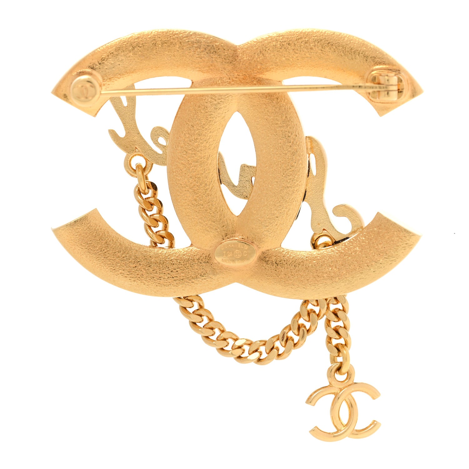 Chanel Metal Resin CC Star Chain Logo Brooch Gold Black 3 of 5