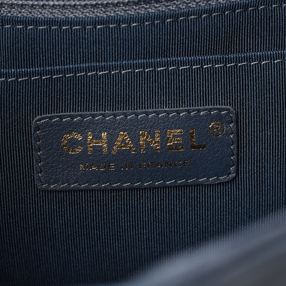 Chanel Calfskin Chevron CC Chain Bucket Drawstring Bag Navy Blue 6 of 9