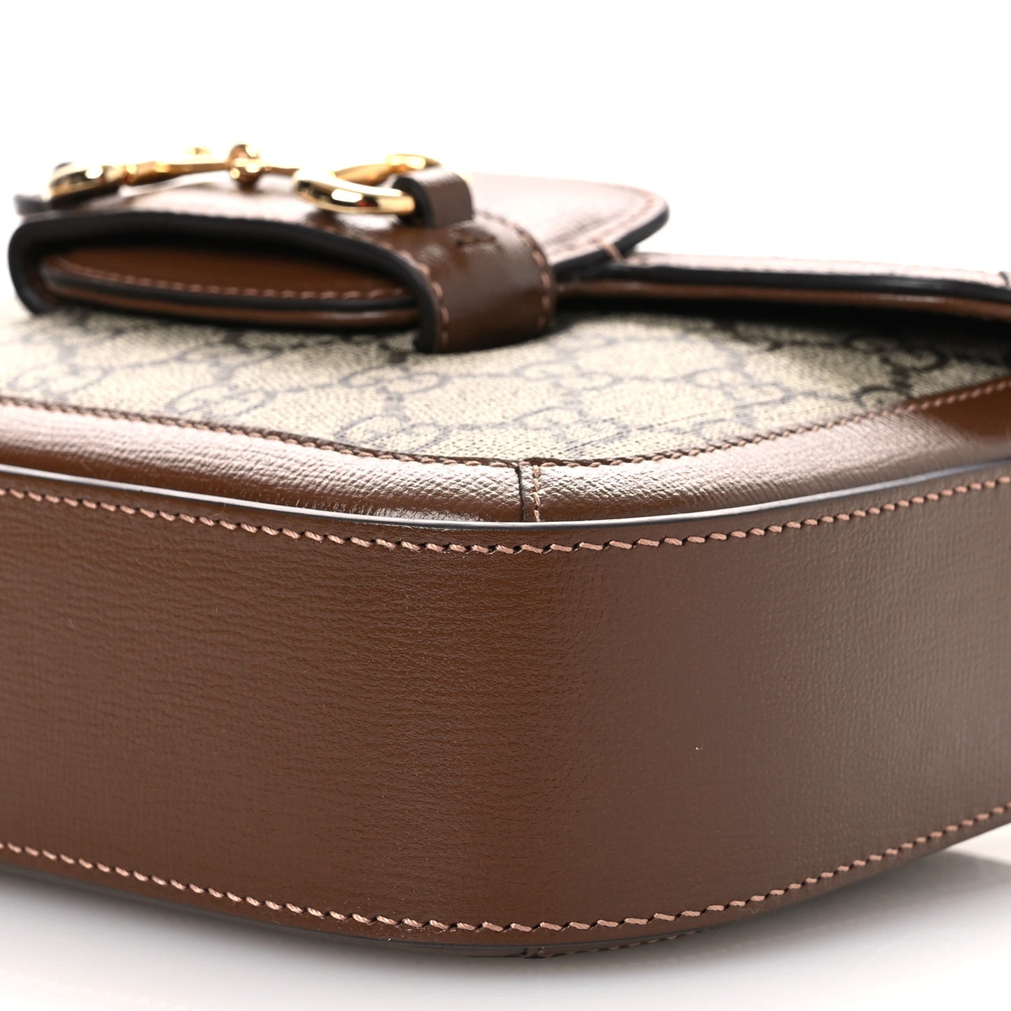 GG Supreme Monogram Web Mini Horsebit 1955 Shoulder Bag Beige Brown Sugar