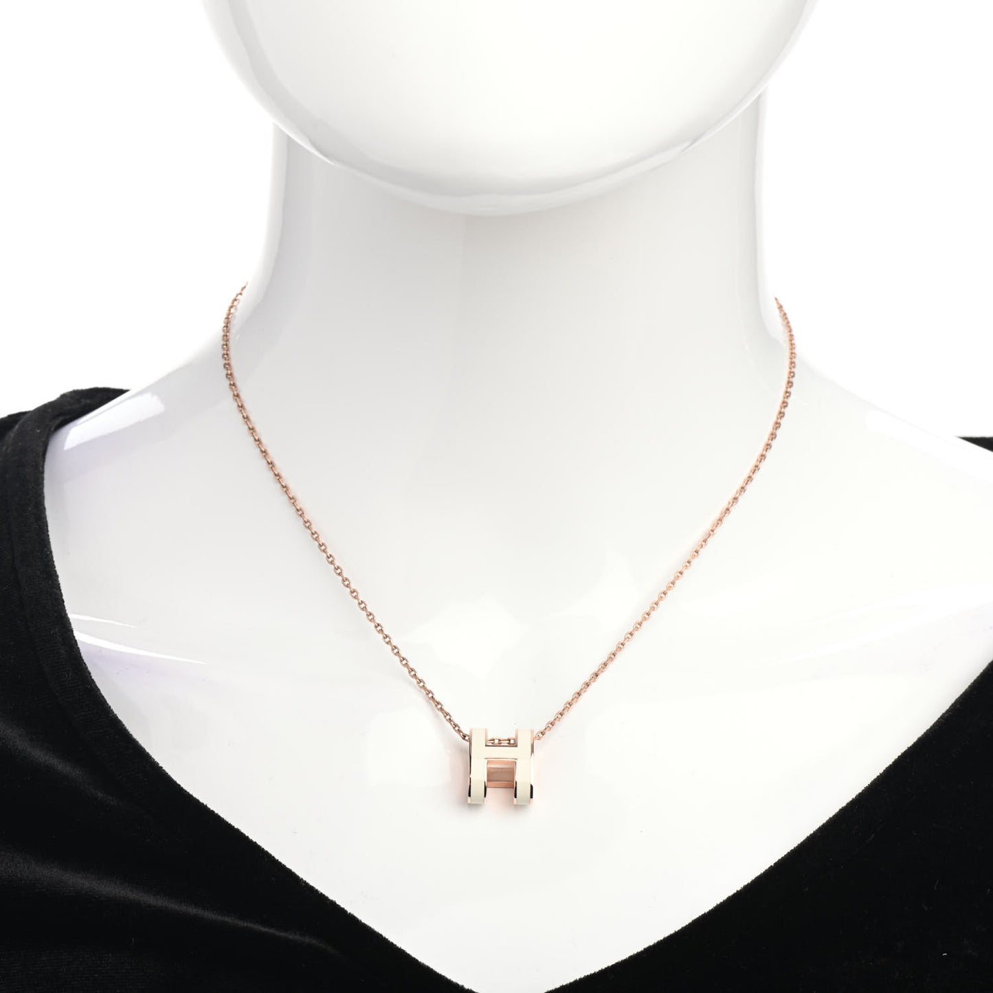 Lacquered Rose Gold Pop H Pendant Necklace White
