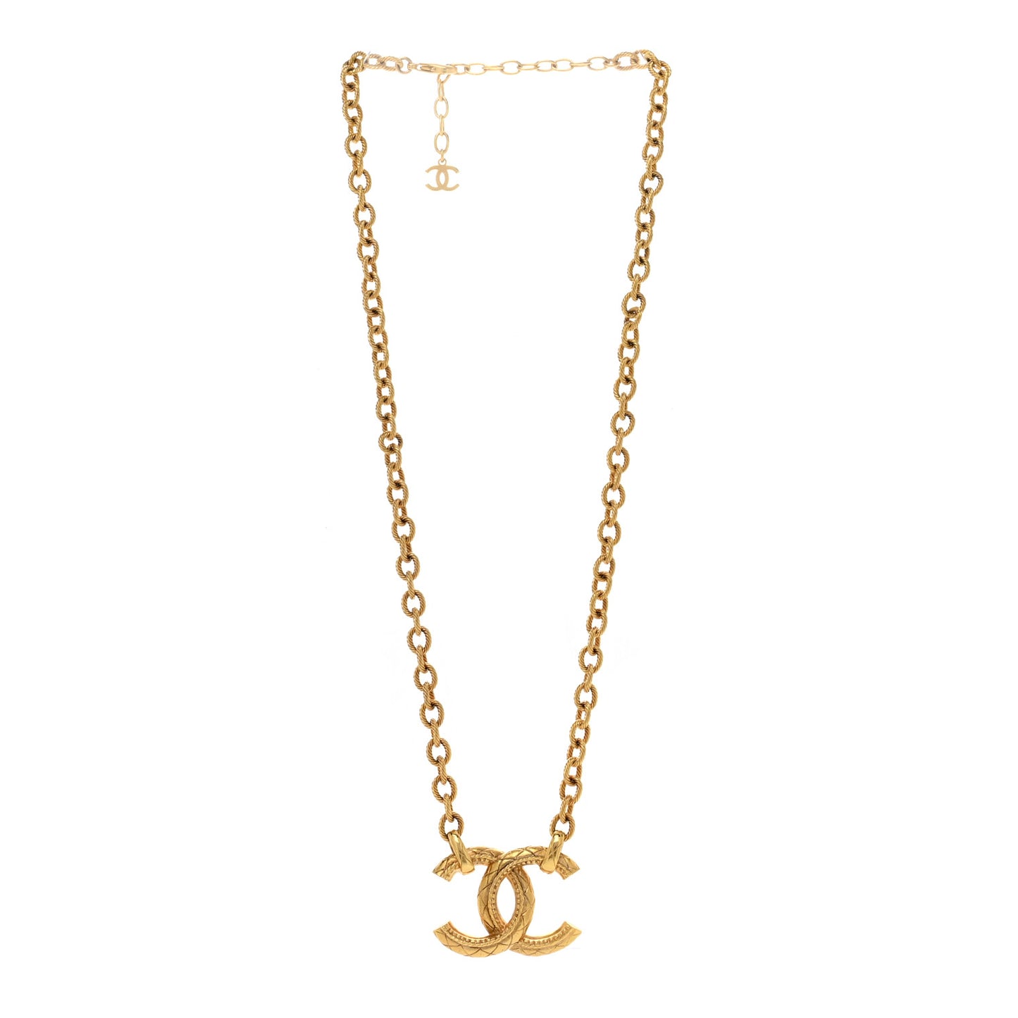 Metal Quilted CC Necklace Gold