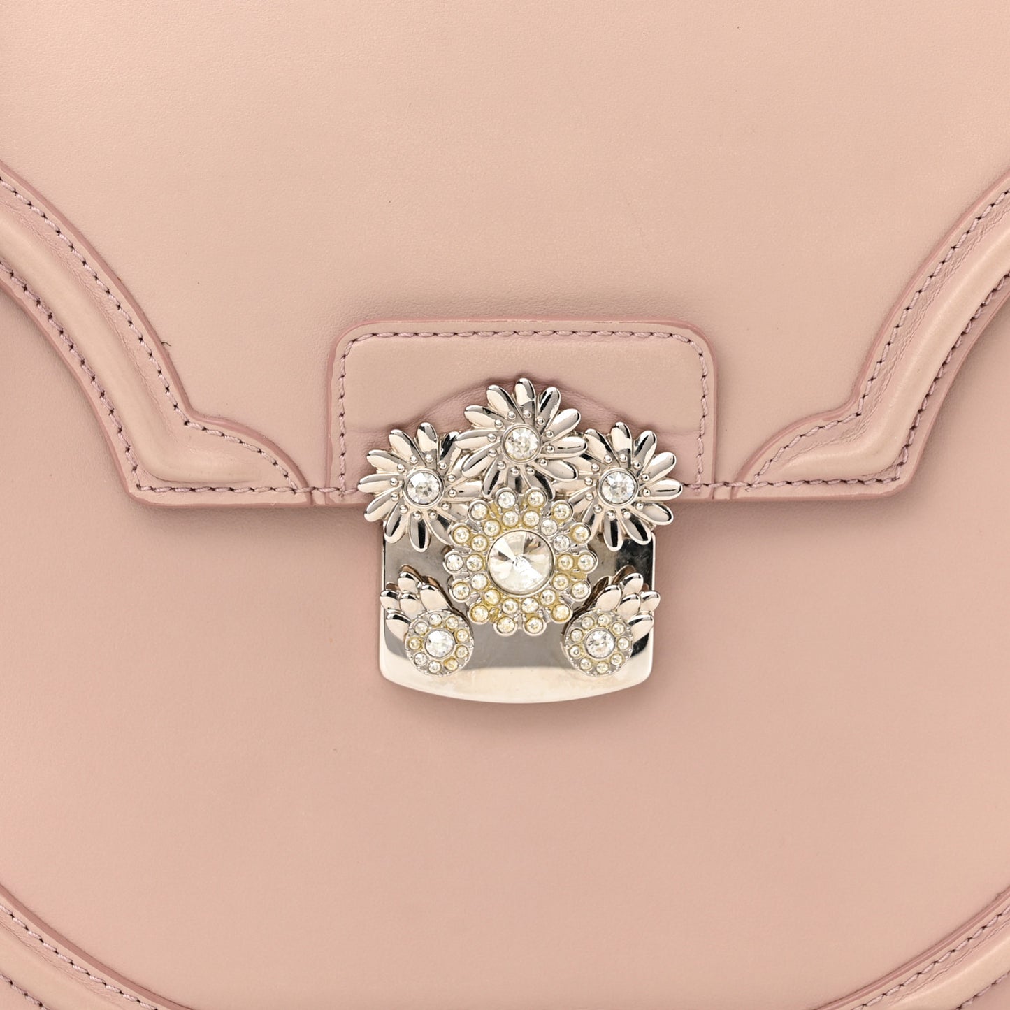 Calfskin Crystal Chain Flower Satchel Pink