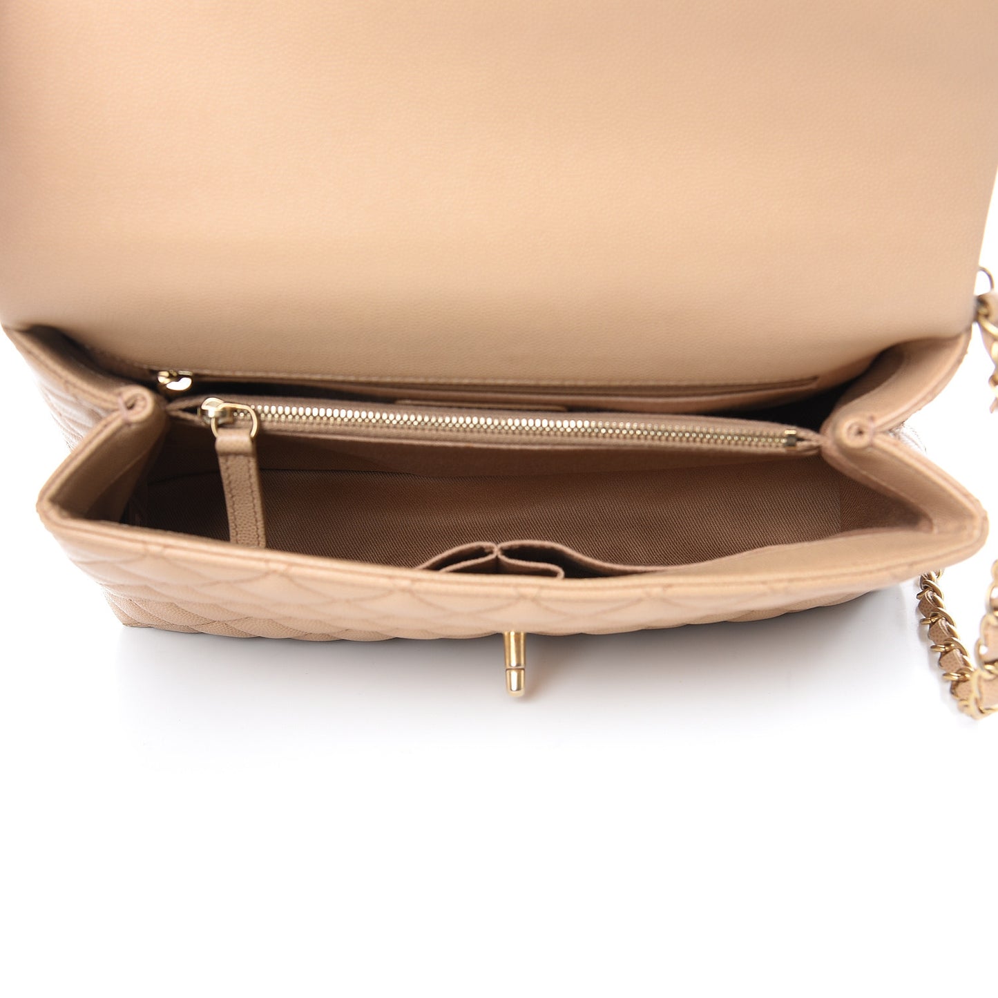 Caviar Quilted Small Coco Handle Flap Beige