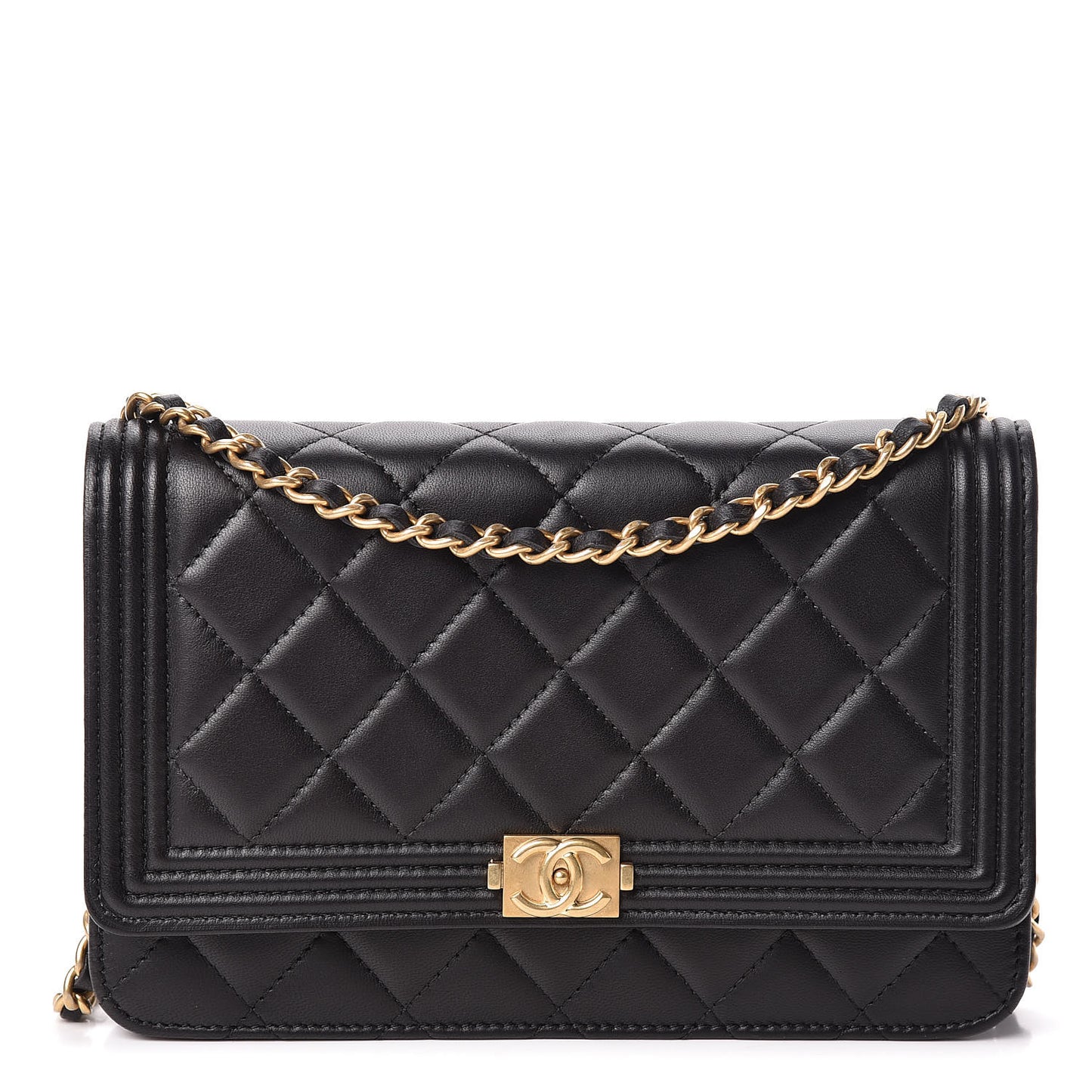 Lambskin Quilted Boy Wallet On Chain WOC Black