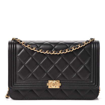 Chanel Lambskin Quilted Boy Wallet On Chain WOC Black 1 of 16