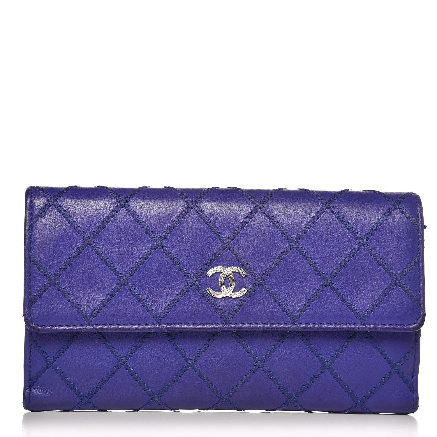 Chanel Calfskin Stitched Fancy CC Long Double Wallet Blue 1 of 12