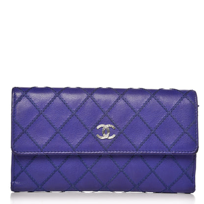 Chanel Calfskin Stitched Fancy CC Long Double Wallet Blue 1 of 12