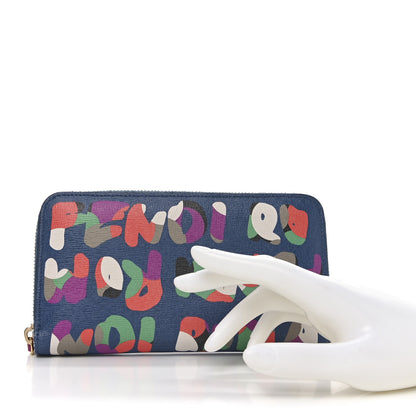 Fendi Vitello Elite Fendi Roma Simply Zip Around Wallet Cobalt Multicolor 2 of 9