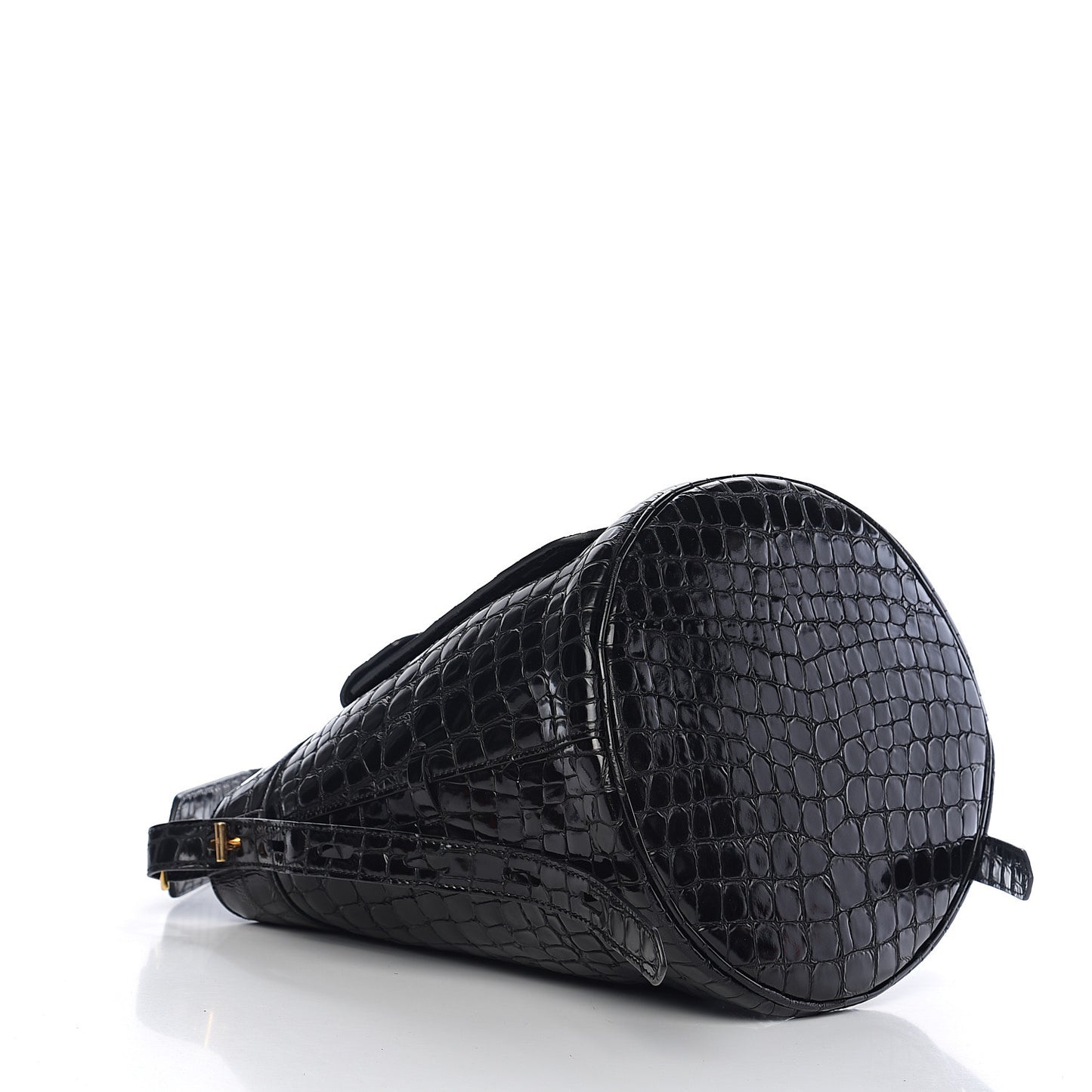 Calfskin Crocodile Embossed Bucket Bag Black
