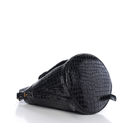 Tom Ford Calfskin Crocodile Embossed Bucket Bag Black 3 of 8