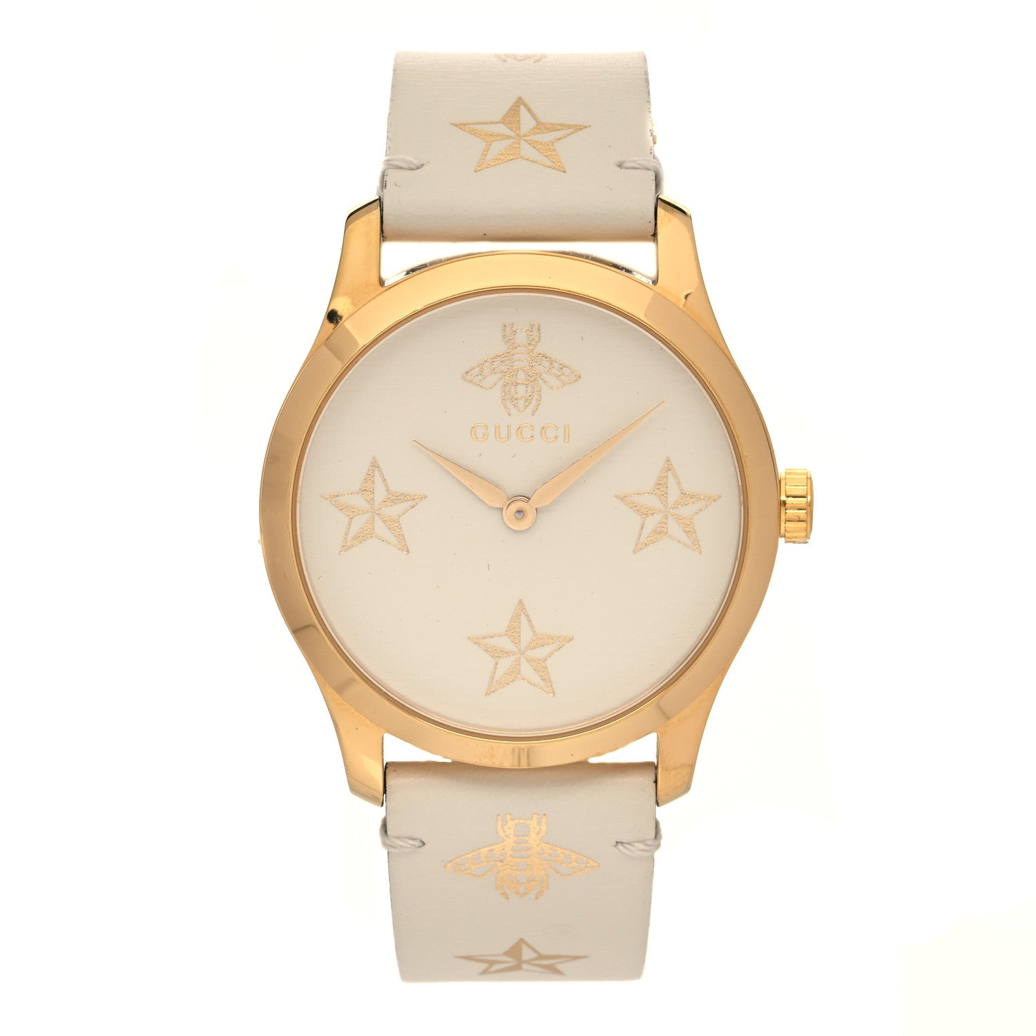 Gucci Stainless Steel Calfskin 38mm G-Timeless Bee Star Quartz Watch White 1 of 4